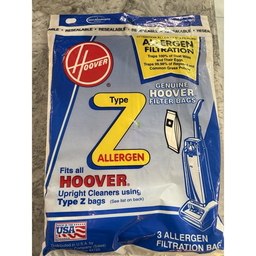 3 pack Genuine Hoover Allergen‎ filtration Vacuum Bags Type Z  For Upright USA
